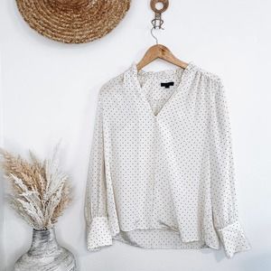 J. Crew 100% Silk Polka Dot Ruffle Long Sleeve Blouse White Black Size Small